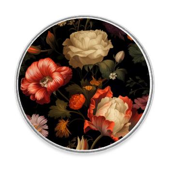 Dutch Nocturne: Leuchtende florale Pastorale auf Schwarz - Runder Kühlschrankmagnet - Weiß - Vorne