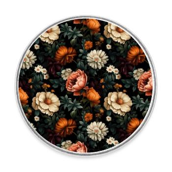 Dutch Nocturne: Luminous Floral Pastoral on black - Round  fridge magnet - white - Front