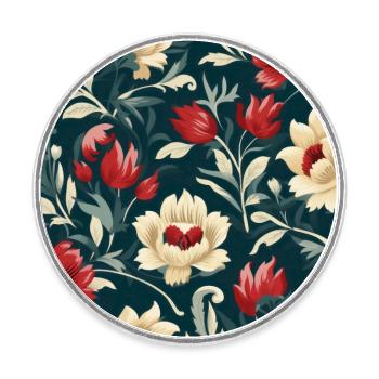 Nouveau Heritage: Barocke Blumentapete - Runder Kühlschrankmagnet - Weiß - Vorne