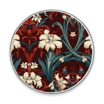 Nouveau Heritage: Barocke Blumentapete - Runder Kühlschrankmagnet - Weiß - Vorne