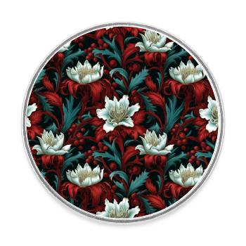 Nouveau Heritage: Barocke Blumentapete - Runder Kühlschrankmagnet - Weiß - Vorne