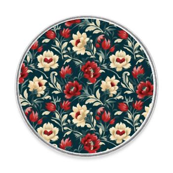 Nouveau Heritage: Barocke Blumentapete - Runder Kühlschrankmagnet - Weiß - Vorne