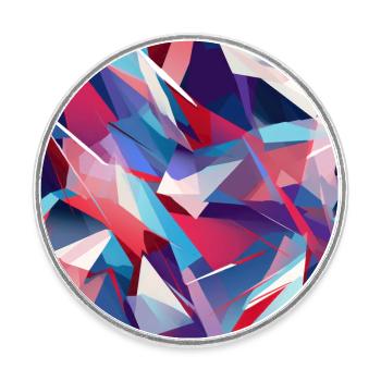 Danse géométrique moderne en rose, bleu et violet - Magnet rond - blanc - Devant