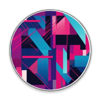 Danse géométrique moderne en rose, bleu et violet - Magnet rond - blanc - Devant