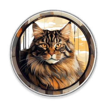 Maine Coon Cat - Round  fridge magnet - white - Front