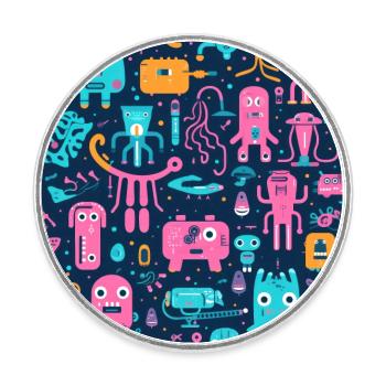 Playful Arena: Whimsical Monster Mates - Round  fridge magnet - white - Front