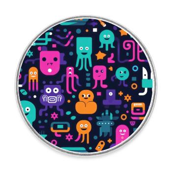 Playful Arena: Whimsical Monster Mates - Round  fridge magnet - white - Front