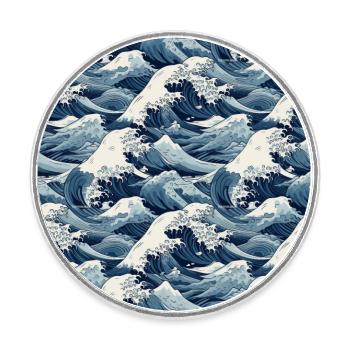 Ephemeral Crests: Hokusai Waves Reimagined - Round  fridge magnet - white - Front