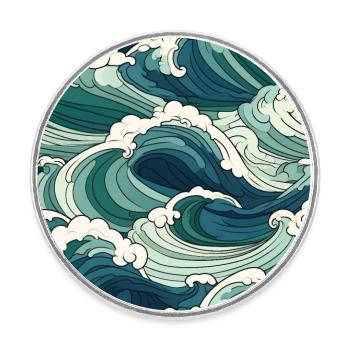Ephemeral Crests: Hokusai Waves Reimagined - Round  fridge magnet - white - Front