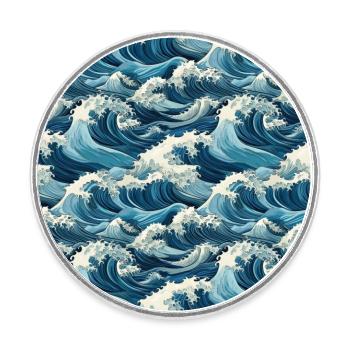 Ephemeral Crests: Hokusai Waves Reimagined - Round  fridge magnet - white - Front