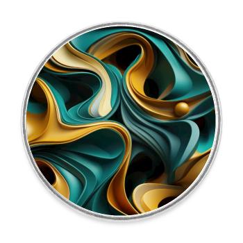 Funky Trompe-l’oeil Vert Turquoise et Or - Magnet rond - blanc - Devant