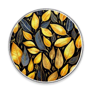 Feuilles d’or - Magnet rond - blanc - Devant