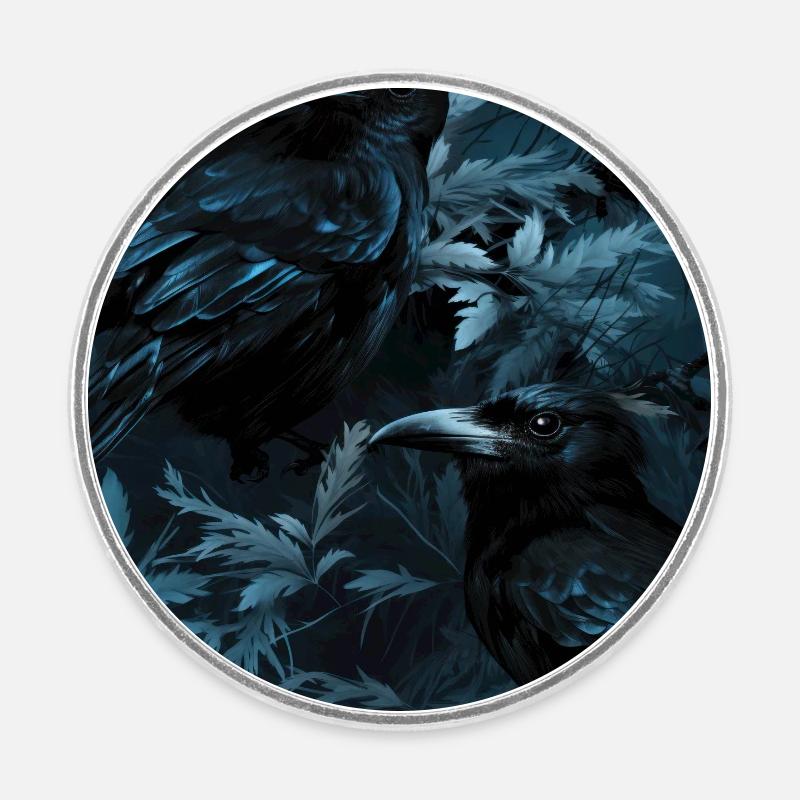 Murmures de plumes bleues - Magnet rond - blanc