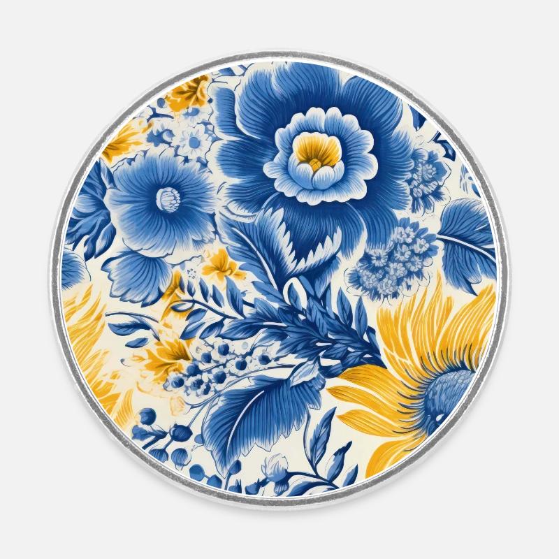 Mosaïque de fleurs - Magnet rond - blanc