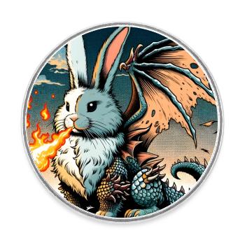 Dragon lapin cracheur de feu #01 - Magnet rond - blanc - Devant