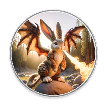 Fire Breathing Bunny Dragon #12 - Round  fridge magnet - white - Front