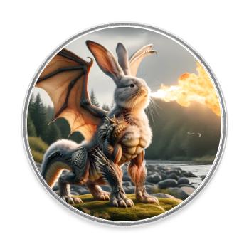 Fire Breathing Bunny Dragon #05 - Round  fridge magnet - white - Front