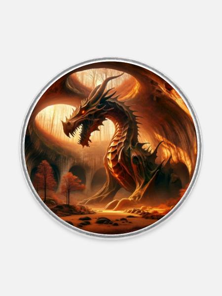 Drache in der Höhle - Runder Kühlschrankmagnet - Weiß