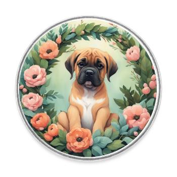 Niedliche Kawaii Baby Mastiff Blumen - Runder Kühlschrankmagnet - Weiß - Vorne