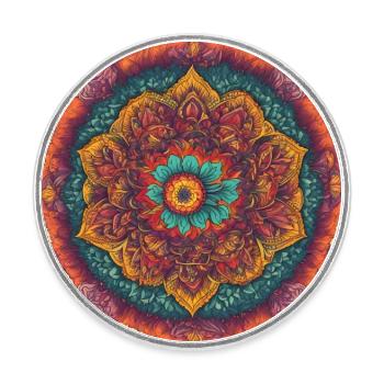 farbenfrohes florales Mandala-Pyschedelic-Design - Runder Kühlschrankmagnet - Weiß - Vorne