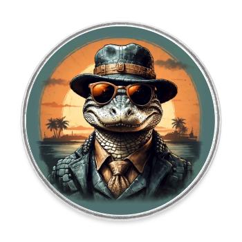 Chic alligator with sunglasses and suit - Round  fridge magnet - white - Front