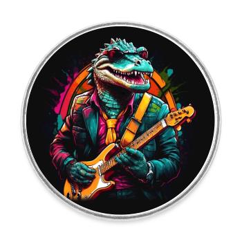 Cool Alligator Jouant Guitare Électrique Rock Alligator - Magnet rond - blanc - Devant