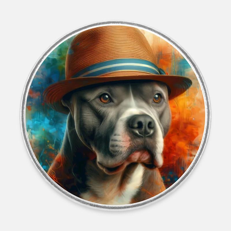 Pitbull Splash Art - Magnet rond - blanc