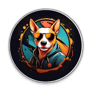 Cool bull terrier with sunglasses in color wheel - Round  fridge magnet - white - Front