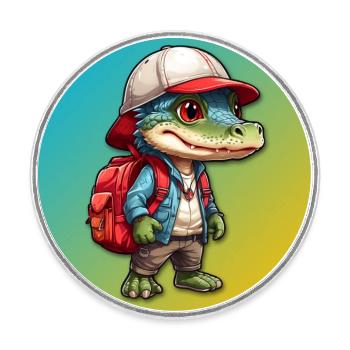 Little cute crocodile in outdoor look - Round  fridge magnet - white - Front