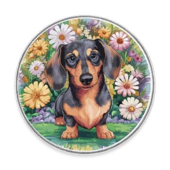 Dackel mit blumen - Runder Kühlschrankmagnet - Weiß - Vorne