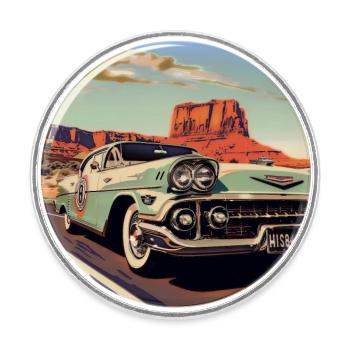 Vintage car dans le desert - Magnet rond - blanc - Devant