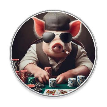 Cochon de poker - Magnet rond - blanc - Devant