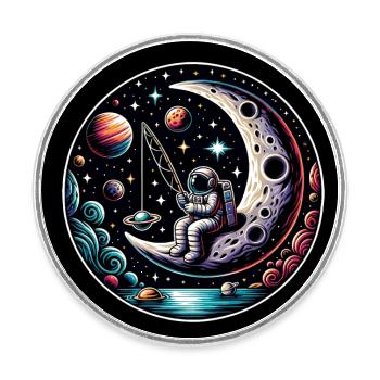 Un astronaute est assis sur le croissant de lune et pêche - Magnet rond - blanc - Devant