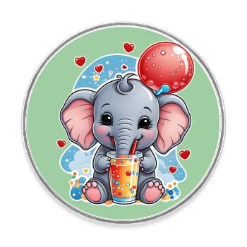 Un petit éléphant mignon boit de la limonade - Magnet rond - blanc - Devant