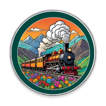 Nostalgischer Eisenbahnzug qualmende Lokomotive - Runder Kühlschrankmagnet - Weiß - Vorne
