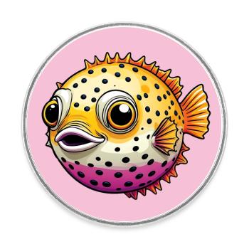 Poisson-globe rieur joyeux avec des poissons colorés - Magnet rond - blanc - Devant