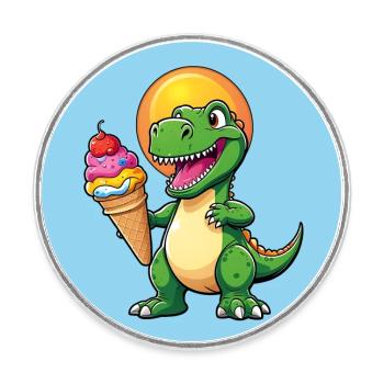 Süßer Dinosaurier Tyrannosaurus mit Eistüte - Runder Kühlschrankmagnet - Weiß - Vorne