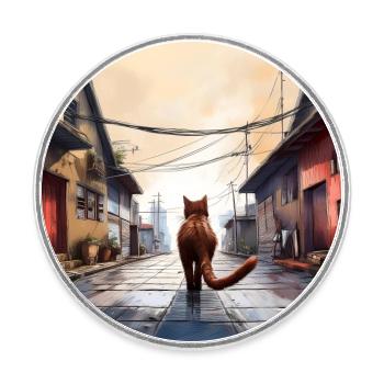 Chat de gouttière - Magnet rond - blanc - Devant