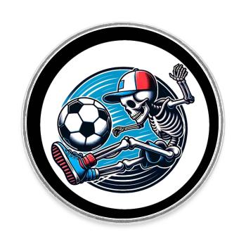Skull mit Basecap spielt Fussball - Runder Kühlschrankmagnet - Weiß - Vorne