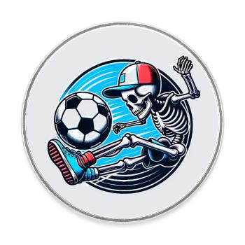 Skull mit Basecap spielt Fussball - Runder Kühlschrankmagnet - Weiß - Vorne