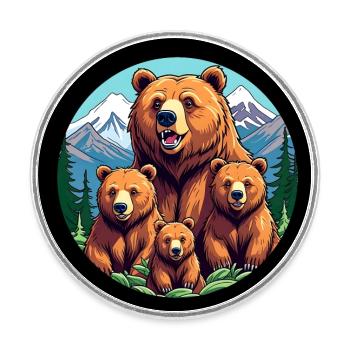 Maman grizzli protectrice défensive avec ses petits - Magnet rond - blanc - Devant