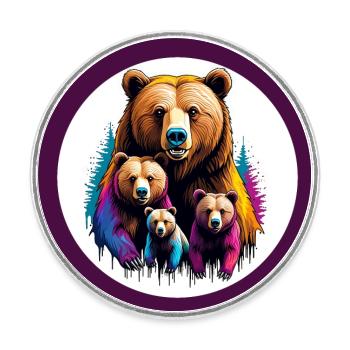Maman grizzli protectrice défensive avec ses petits - Magnet rond - blanc - Devant