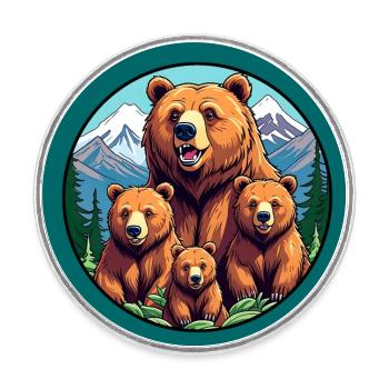 Maman grizzli protectrice défensive avec ses petits - Magnet rond - blanc - Devant