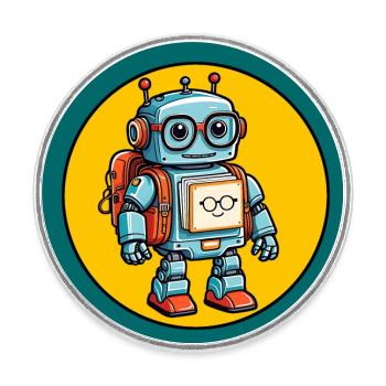 Kleiner süßer Roboter mit Schulranzen Einschulung - Runder Kühlschrankmagnet - Weiß - Vorne