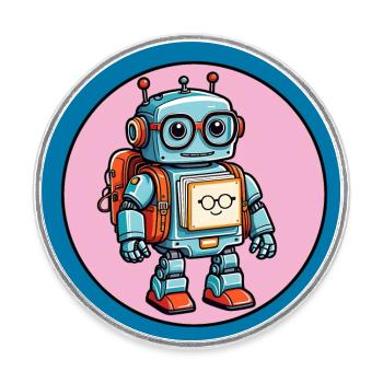 Little cute robot with school bag school enrollment - Round  fridge magnet - white - Front