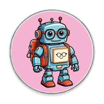 Little cute robot with school bag school enrollment - Round  fridge magnet - white - Front