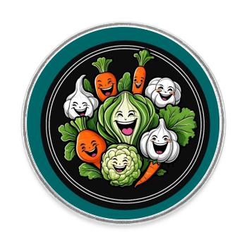 Drôles de légumes qui rient - Magnet rond - blanc - Devant