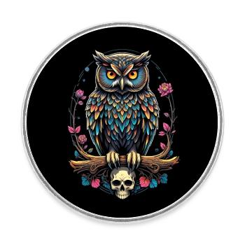 Colorful Owl with Skull - Round  fridge magnet - white - Front