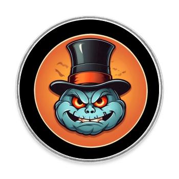 Lustiger grinsender Halloween Kürbis mit Zylinder - Runder Kühlschrankmagnet - Weiß - Vorne
