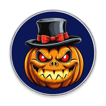 Lustiger grinsender Halloween Kürbis mit Zylinder - Runder Kühlschrankmagnet - Weiß - Vorne